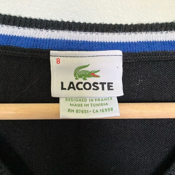 Lacoste Black V-Neck Sweater Classic Style Size 8 - Picture 3 of 5
